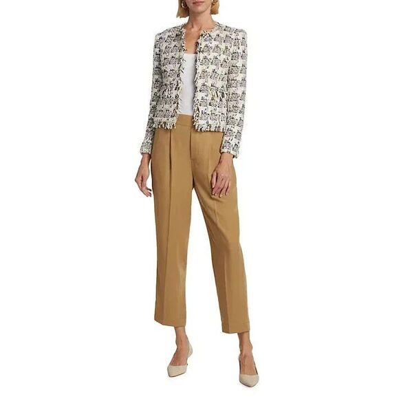 $795 NEW L'AGENCE Women's Angelina Ivory Multi Tweed Plaid Jacket Blazer Size 10 - Picture 4 of 9